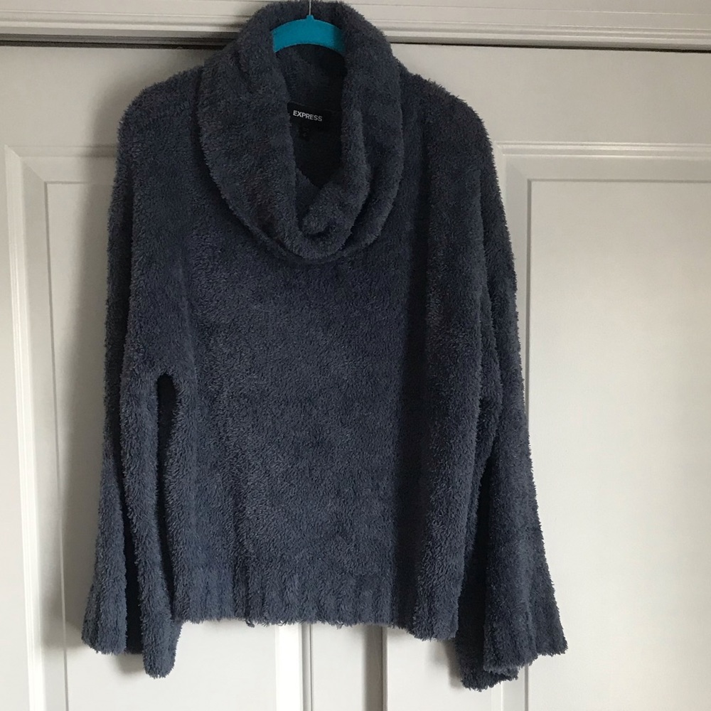 Express women’s blue plush cowl neck sweater S